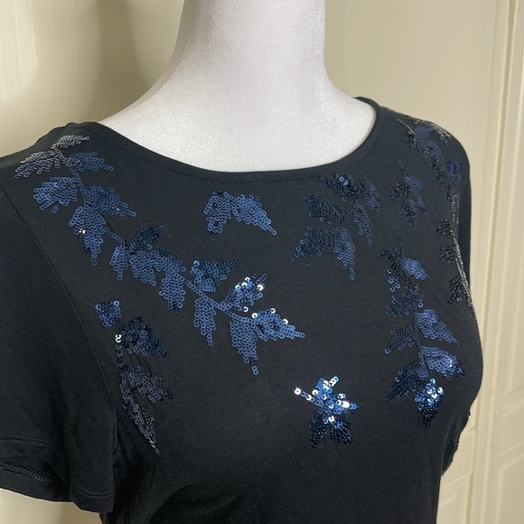 APT.9 Women’s Blue Sequin Leaf Branch T-Shirt  Size S - Picture 3 of 7